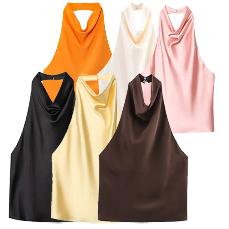 Top satinado espalda descubierta